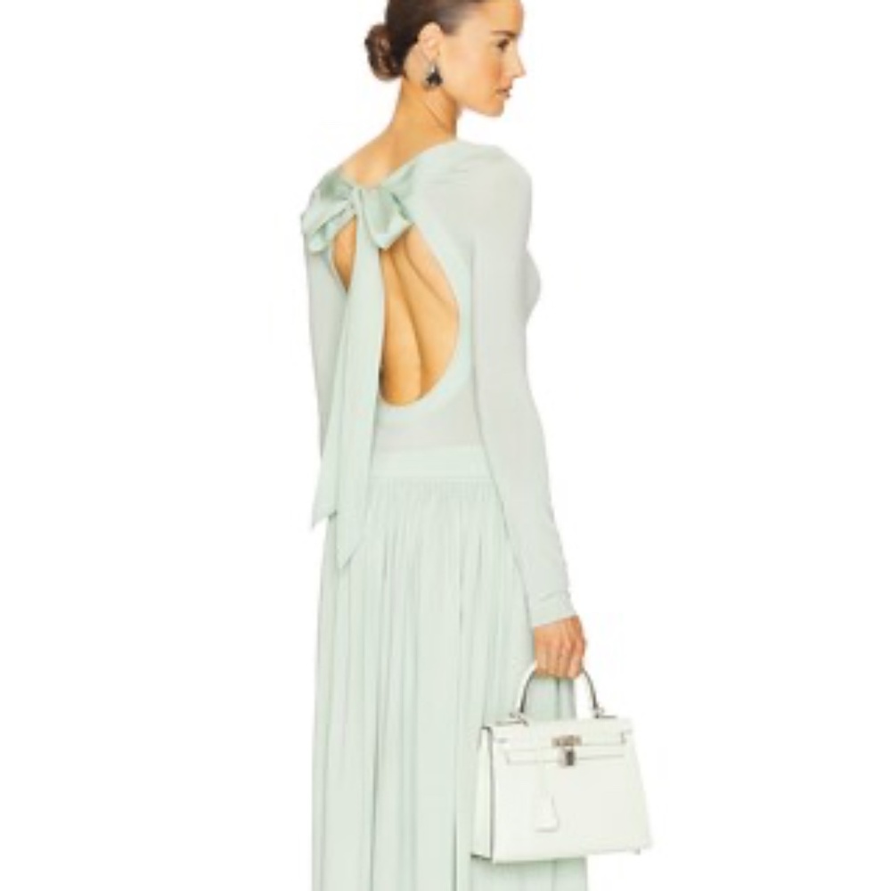 HELSA STUDIO Open-Back Maxi Dress with Bow Detail in Pale Mint